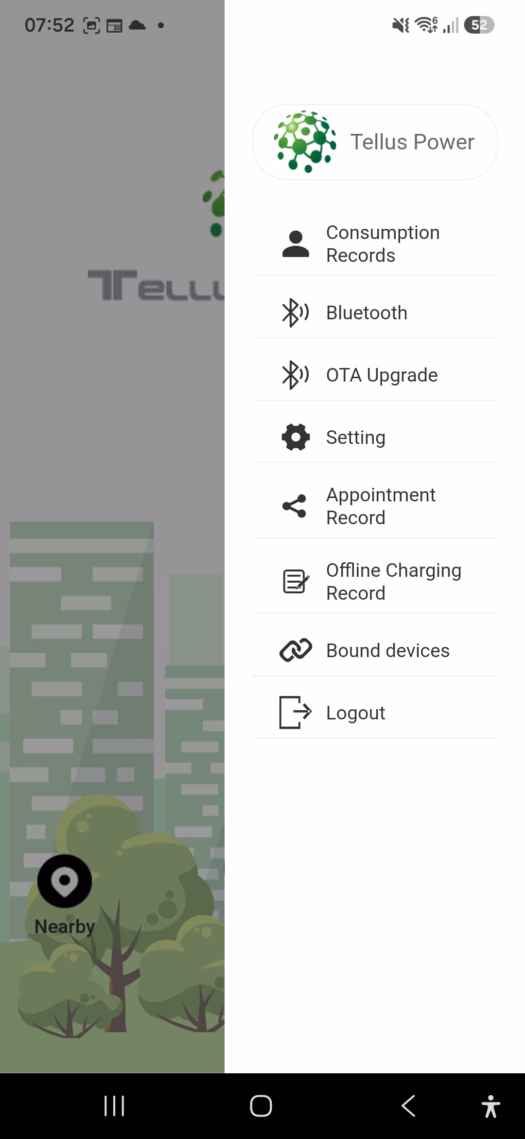 TellusPower App Main Menu
