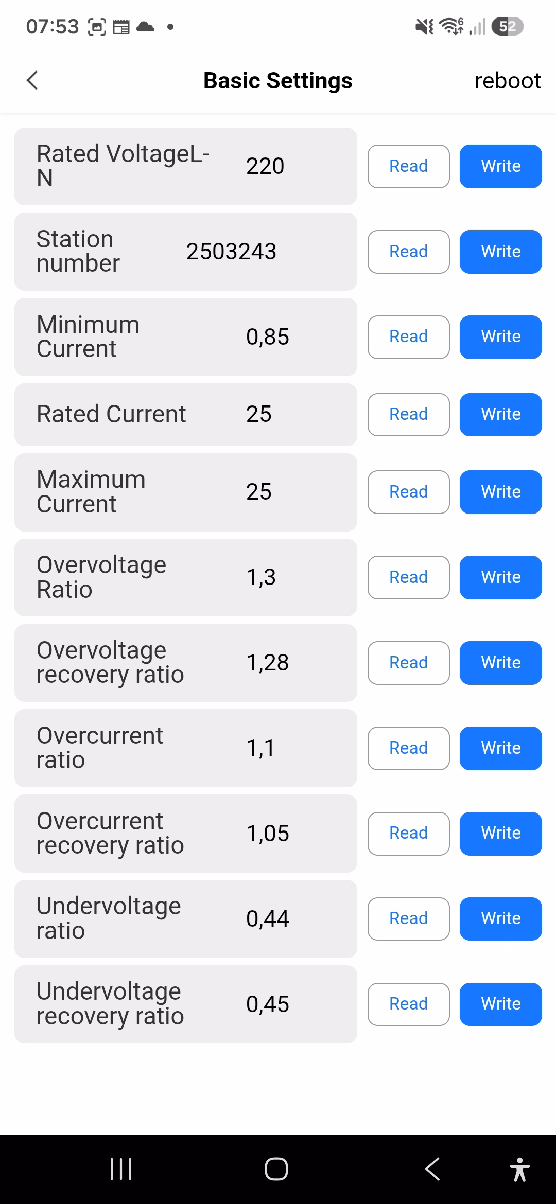 TellusPower App - Basic Setting Screen